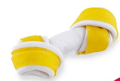 MACED Kość wiązana biało-żółta,  11cm