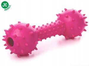 HANTEL z kolcami, TPR różowy, wytrzymała zabawka dla psa, 14 cm