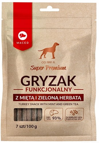 MACED Gryzak funkcjonalny. Indyk z miętą i zieloną herbatą, 100g
