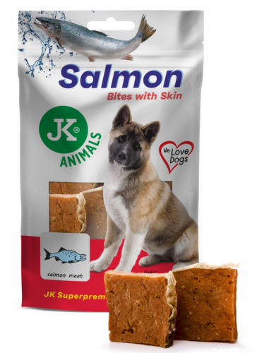 JK suszone mięso ŁOSOSIA z kawałkami skóry , mięsny przysmak, 80 g