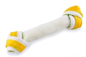 MACED Kość wiązana biało-żółta,  21cm 