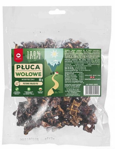 MACED 100% NATURA, Płuca wołowe kosteczki 80g 
